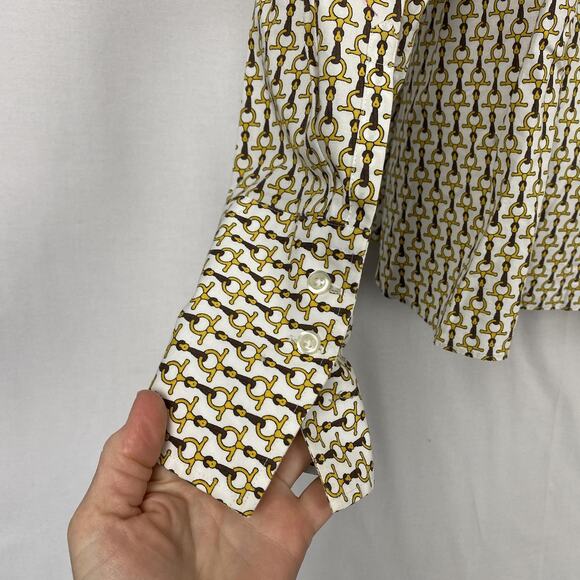 Lands End Top Womens 22W White Yellow Equestrian Horse Bit Career Button Up - Picture 6 of 13